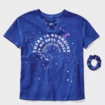Justice Blue Slogan T-Shirt + Headbands Set