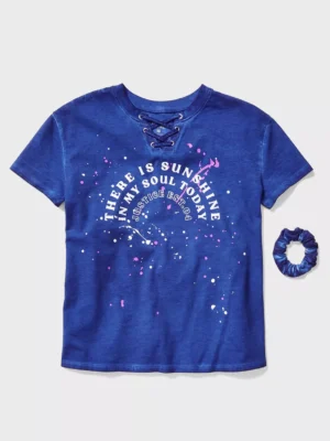 Justice Blue Slogan T-Shirt + Headbands Set