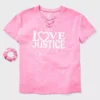 Justice Pink Logo T-Shirt + Headbands Set