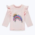 Matalan Pink Rianbow Glittery Frilled Sleeves Top