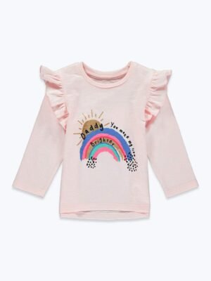 Matalan Pink Rianbow Glittery Frilled Sleeves Top