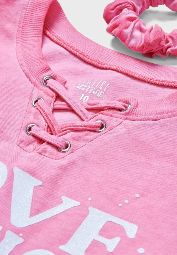 Justice Pink Logo T-Shirt + Headbands Set