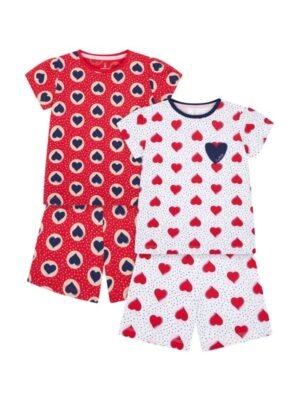 Mothercare Girls Heart Shortie Pyjamas-2 Pack