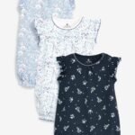 Next Girls Pack of 3 Floral Rompers-Blue-White