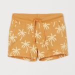 H&M Cotton Jersey Shorts Dark Yellow Palm Trees