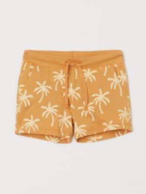H&M Cotton Jersey Shorts Dark Yellow Palm Trees