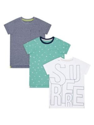 Mothercare Mothercare Surfer, Aqua And Stripe T-Shirts - 3 Pack