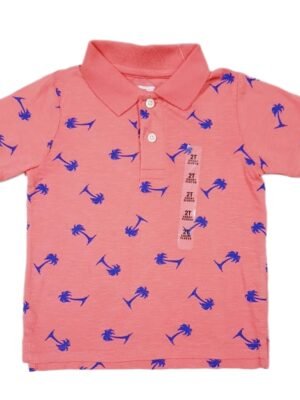 The Children's Place Pink with Blue Palm Tree Polo T-Shirt