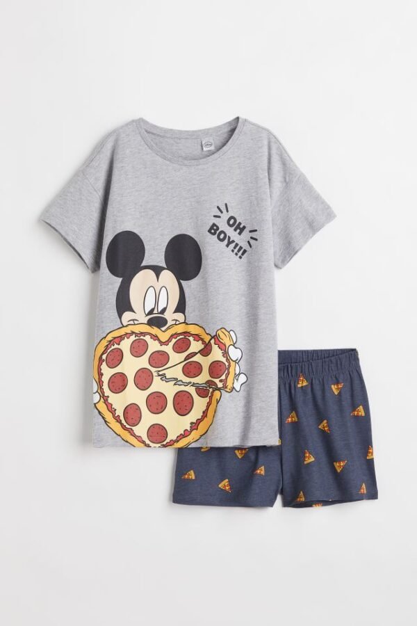 H&M Printed Cotton Pyjamas Grey Marl Mickey Mouse
