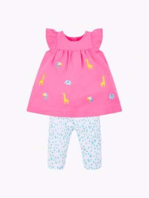 Mothercare Short Sleeve Pink Dress with Trouser