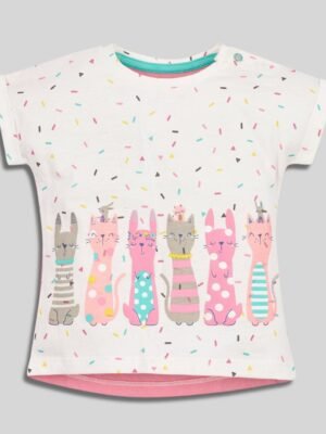 Mothercare Printed Cats White/Pink T-Shirt