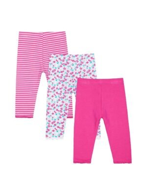 Mothercare 3-PACK GIRLS' FLORAL/STRIPES CROPPED LEGGINGS