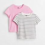 H&M 2-pack Cotton Jersey Tops Pink/Striped