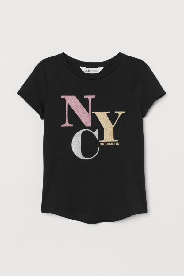 H&M Printed Jersey Top Black/NYC