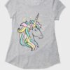 Justice Glittery Unicorn Grey T-Shirt
