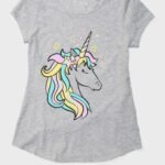 Justice Glittery Unicorn Grey T-Shirt