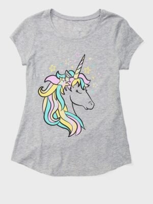 Justice Glittery Unicorn Grey T-Shirt