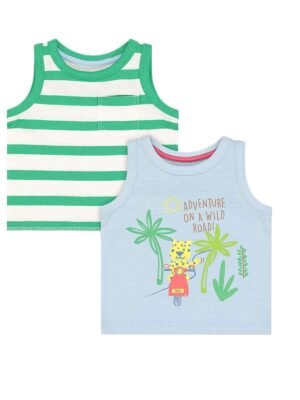 Mothercare Boys Sleeveless T-Shirt Slogan Print - Pack Of 2 - Multicolor