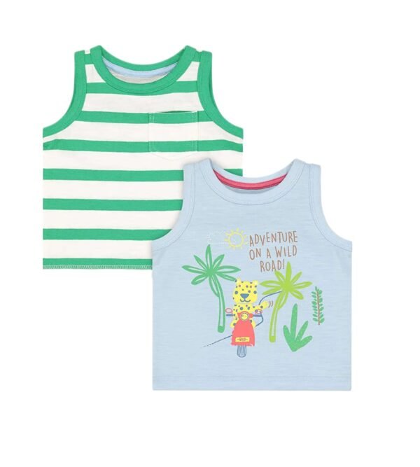 Mothercare Boys Sleeveless T-Shirt Slogan Print - Pack Of 2 - Multicolor