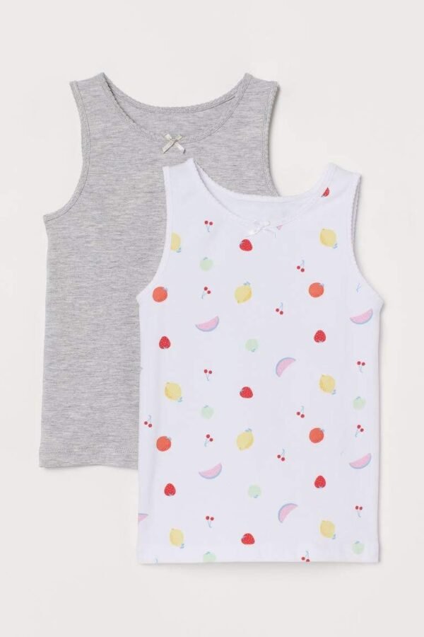 H&M 2-Pack Vest Tops Light Grey Marl/Fruit