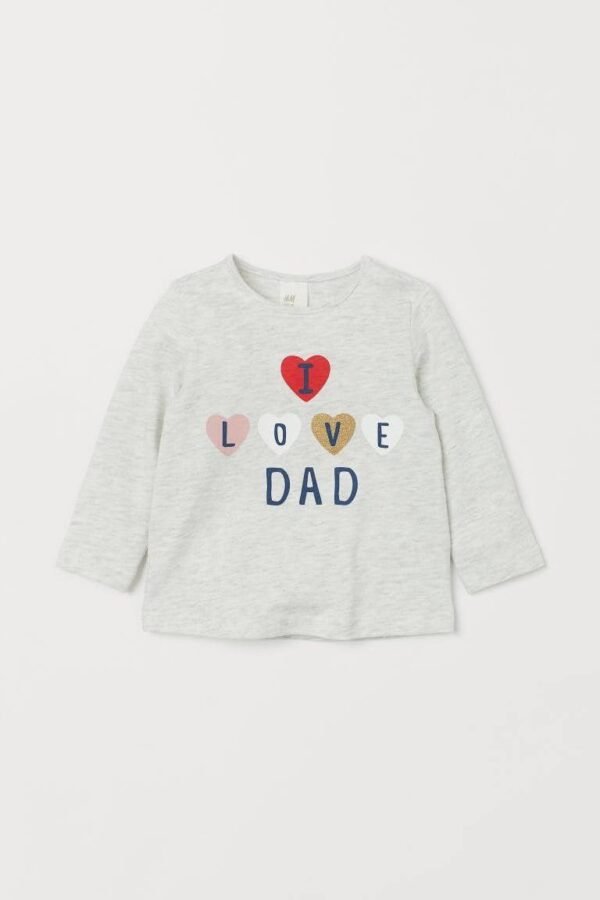 H&M Printed Top - Light Grey marl/I Love DAD
