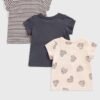 Mothercare T-Shirts Hearts, Plain, Stripe- 3 Pack