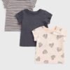 Mothercare T-Shirts Hearts, Plain, Stripe- 3 Pack