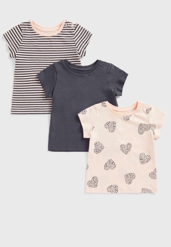 Mothercare T-Shirts Hearts, Plain, Stripe- 3 Pack