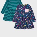 Mothercare Dresses Pack of 2-Arty and Stripes