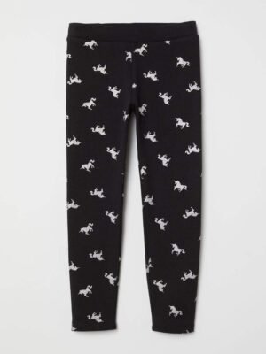 H&M Black Glittery Unicorns Brushed Inside Leggings