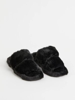 H&M Faux Fur Black Slippers
