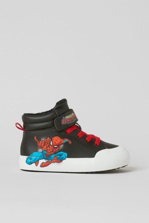 H&M Black Spiderman Teddy-lined Hi-Tops