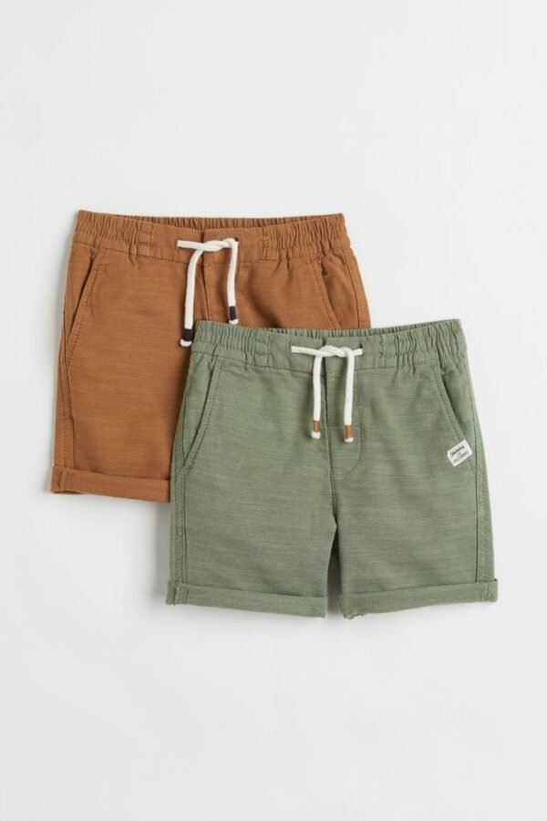 H&M 2-pack cotton shorts Khaki green/Brown