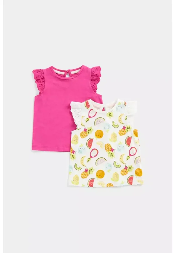 Mothercare fruits and plain-Pack of 2 t-shirts frill sleeves
