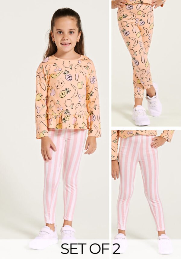 Babyshop Juniors Printed Leggings with Elasticated Waistband - Set of 2