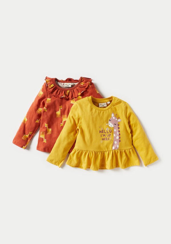 Babyshop Juniors Baby Girl Giraffe Print Long Sleeves Top-Pack of 2