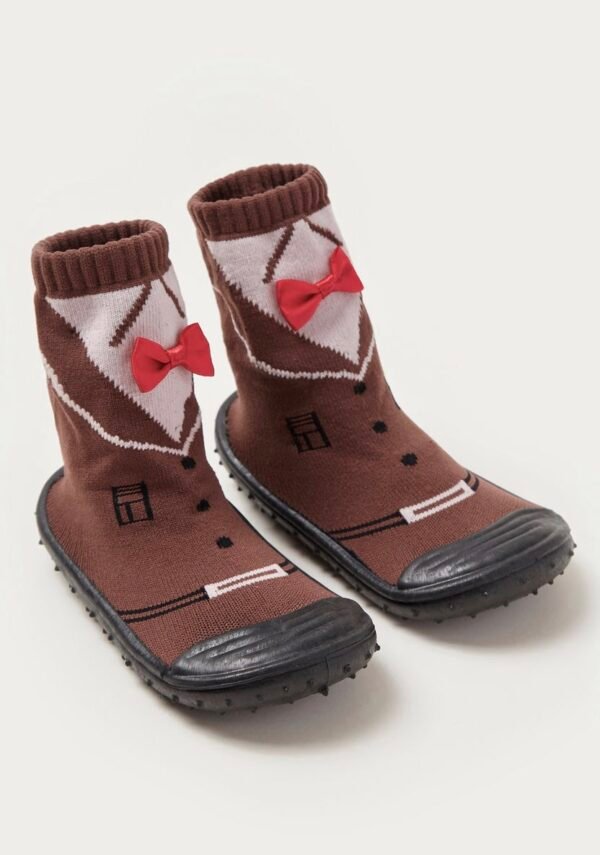 Juniors Textured Booties with Bow Applique Detail and Cuffed Hem