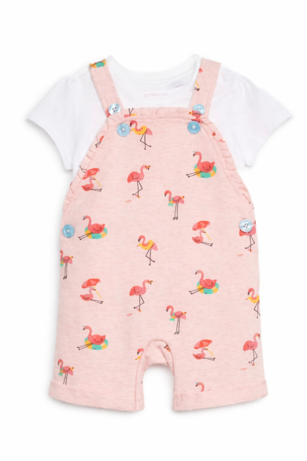 Bluezoo Debenhams Swan Pink Dungaree-2 Piece Set